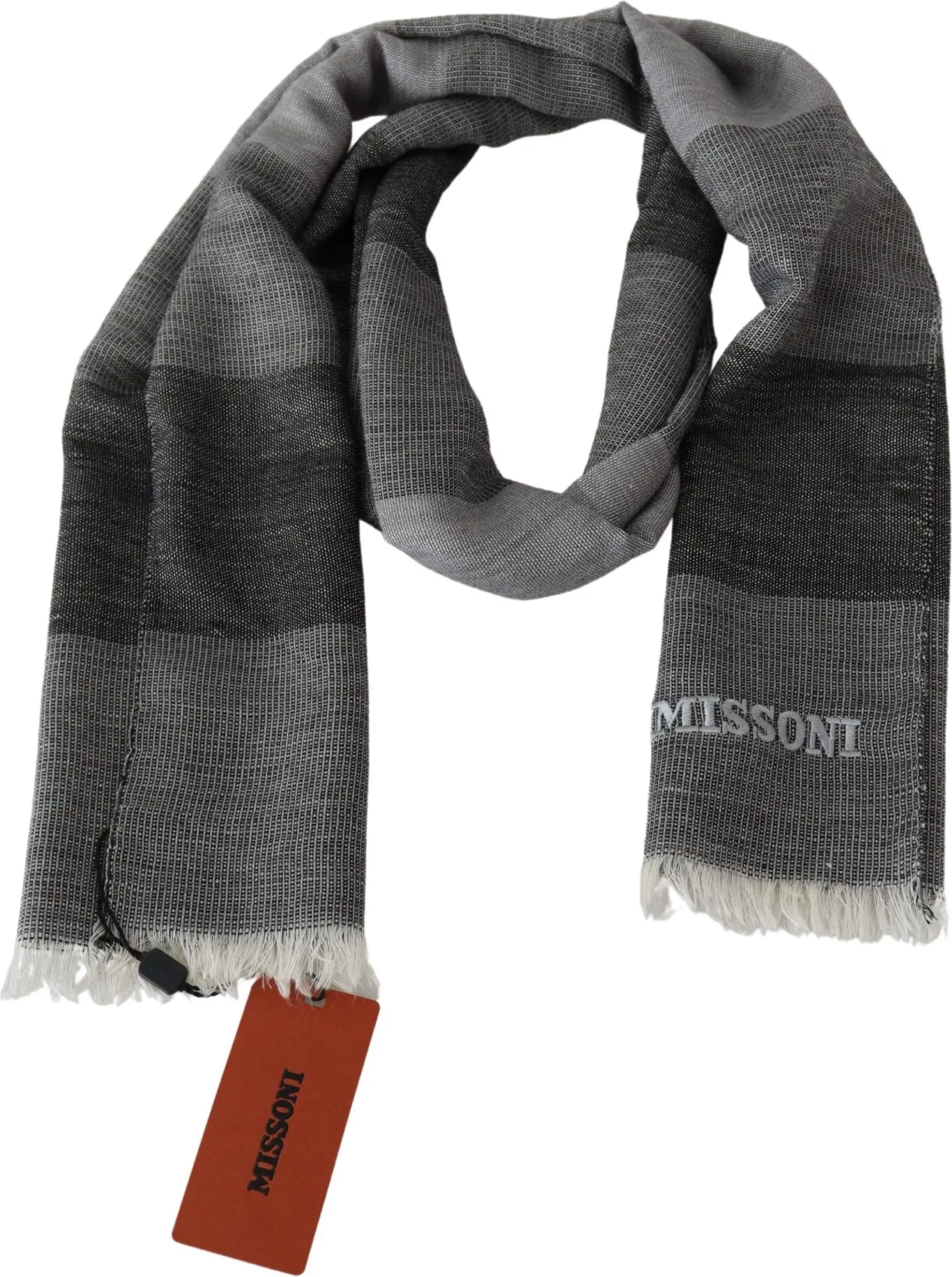Sharf Missoni Elegant Striped Wool Scarf with Logo Embroidery