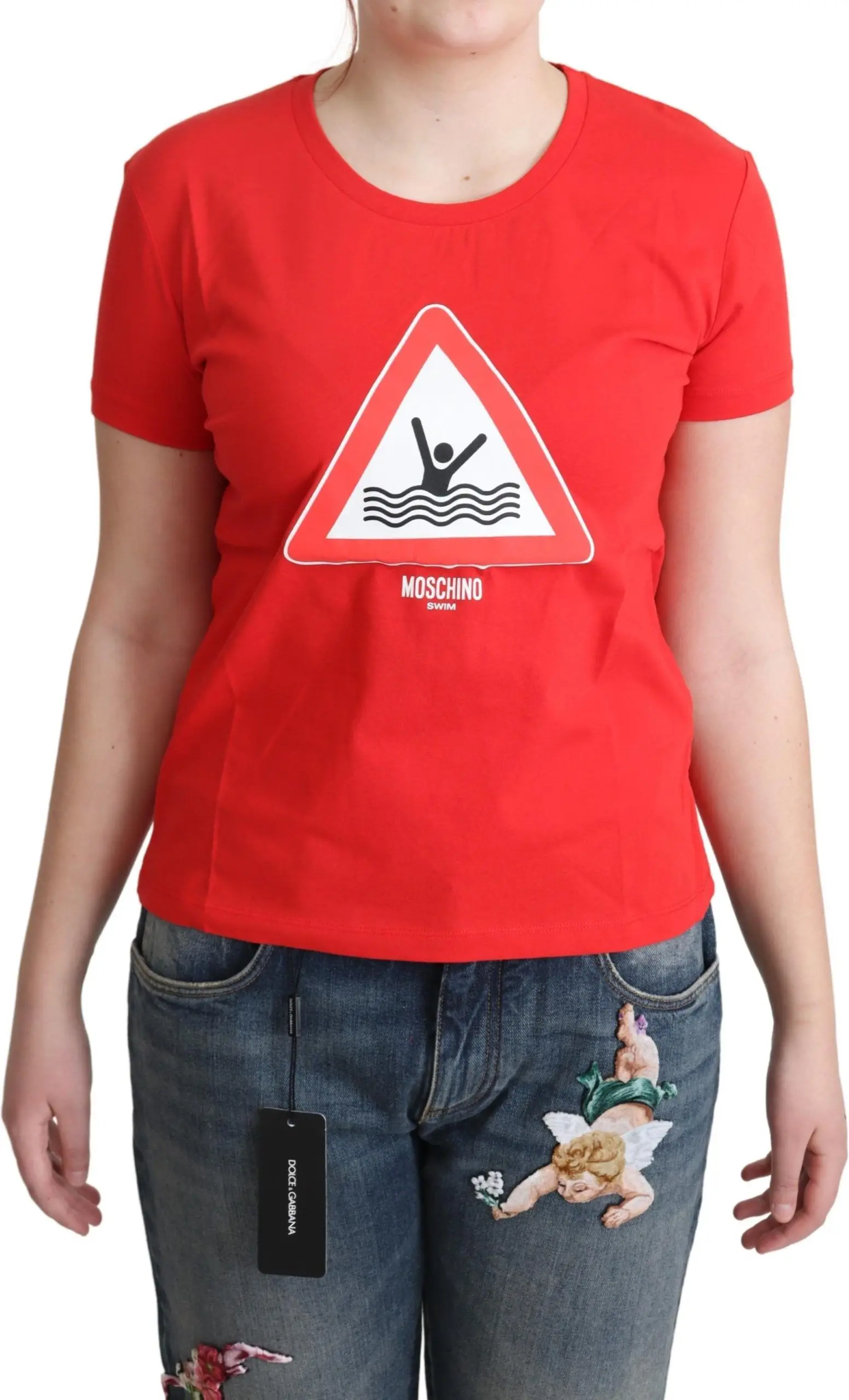 T-shirt Moschino Red Cotton Swim Graphic Triangle Print