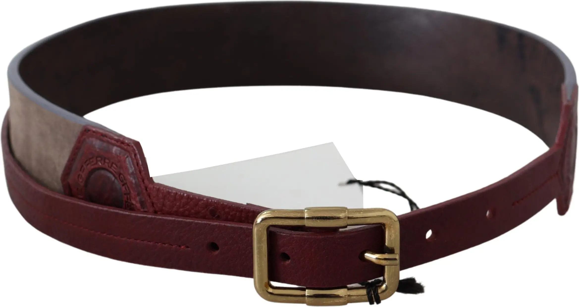 Belt Gianfranco Ferre Brown Leather Wide Gold Chrome Logo Buckle