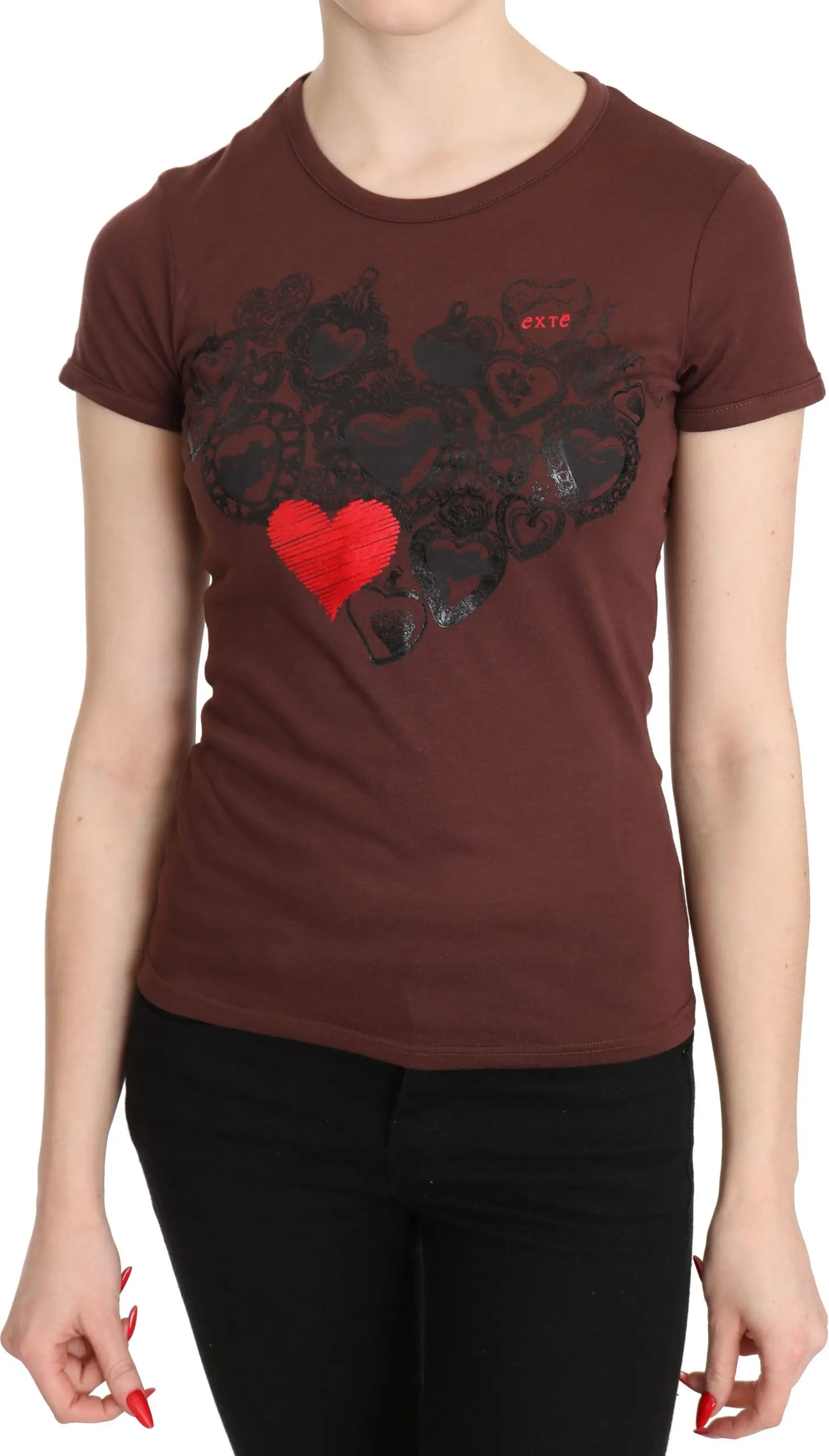 T-shirt Exte Brown Hearts Printed