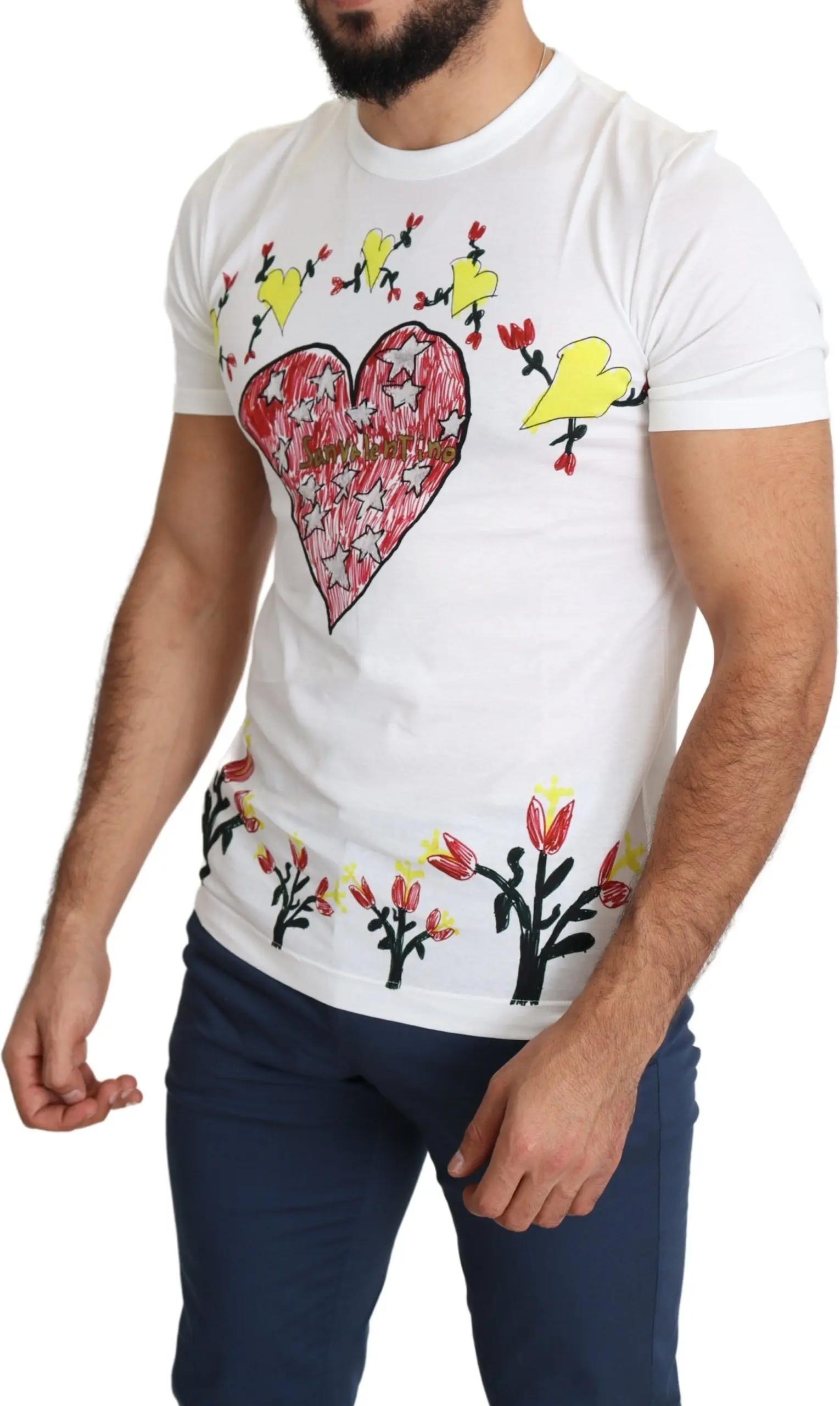 Футболка Dolce & Gabbana Белая с принтом Saint Valentine Хлопок Мужская