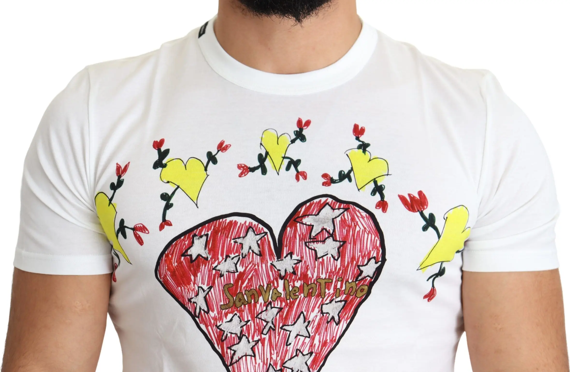 Футболка Dolce & Gabbana Белая с принтом Saint Valentine Хлопок Мужская
