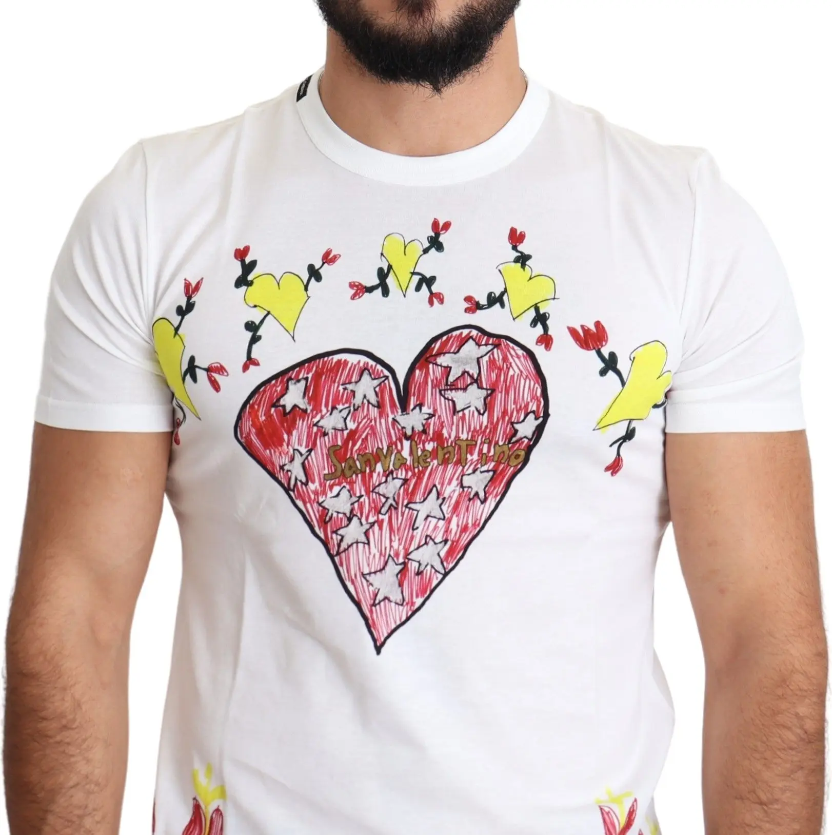 Футболка Dolce & Gabbana Белая с принтом Saint Valentine Хлопок Мужская