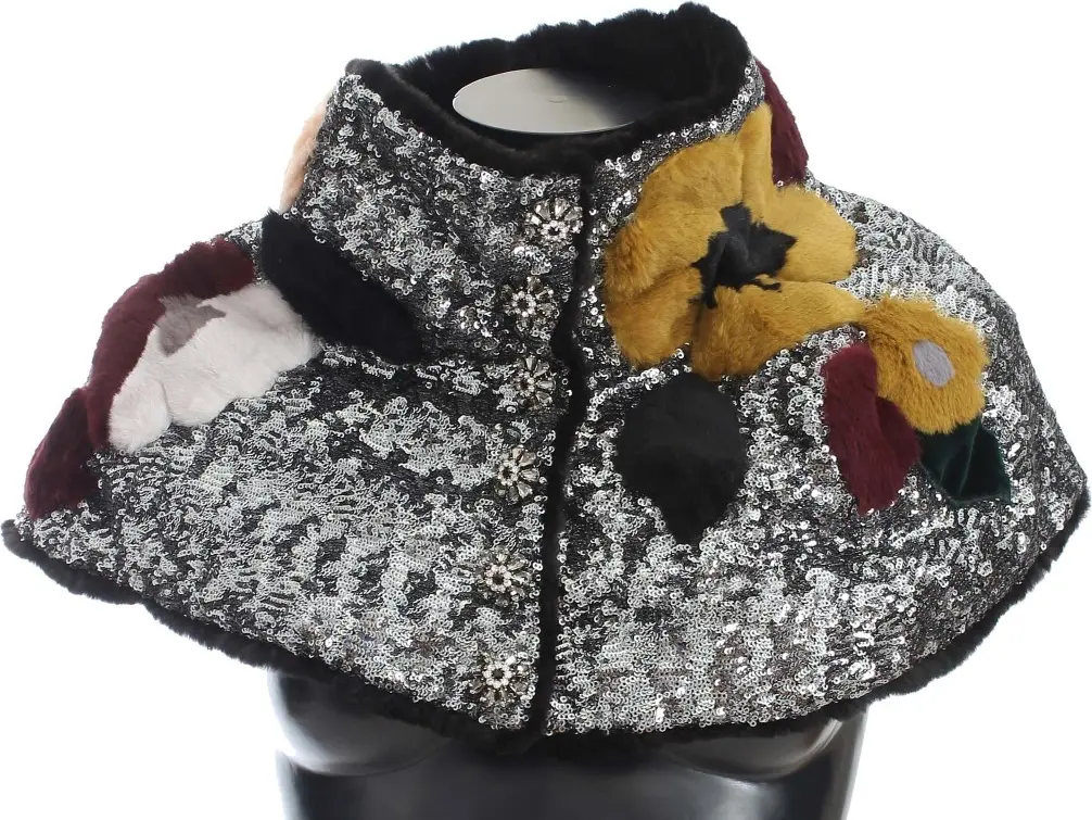 Scarf Dolce & Gabbana Elegant Floral Sequined Fur Scarf