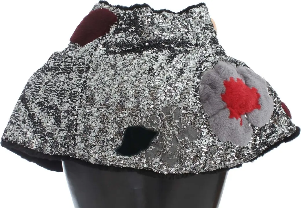 Scarf Dolce & Gabbana Elegant Floral Sequined Fur Scarf