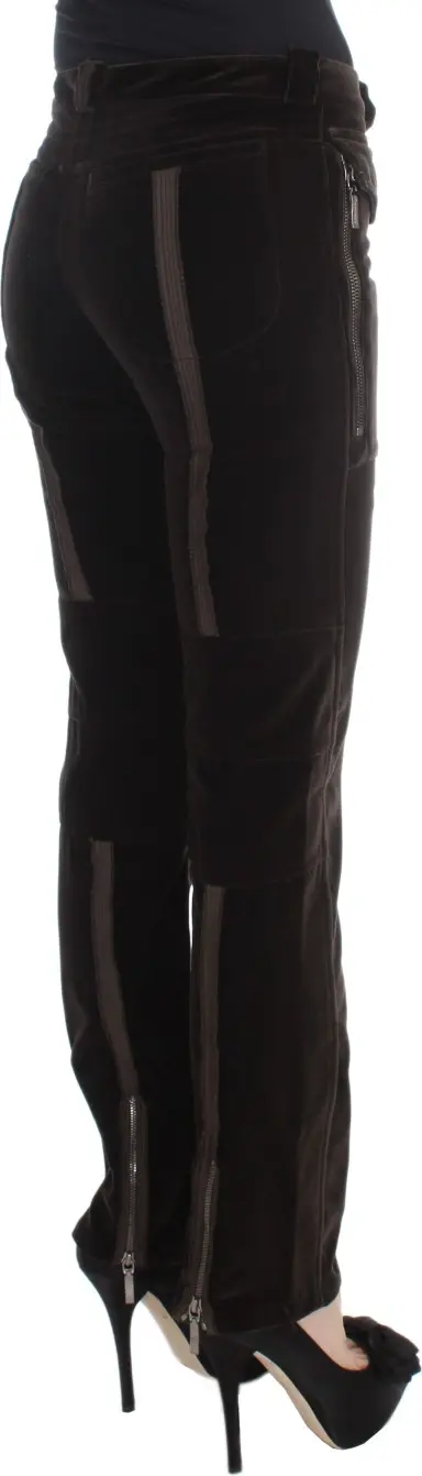Pants Ermanno Scervino Brown Cotton Velvet Zippers Slim Fit