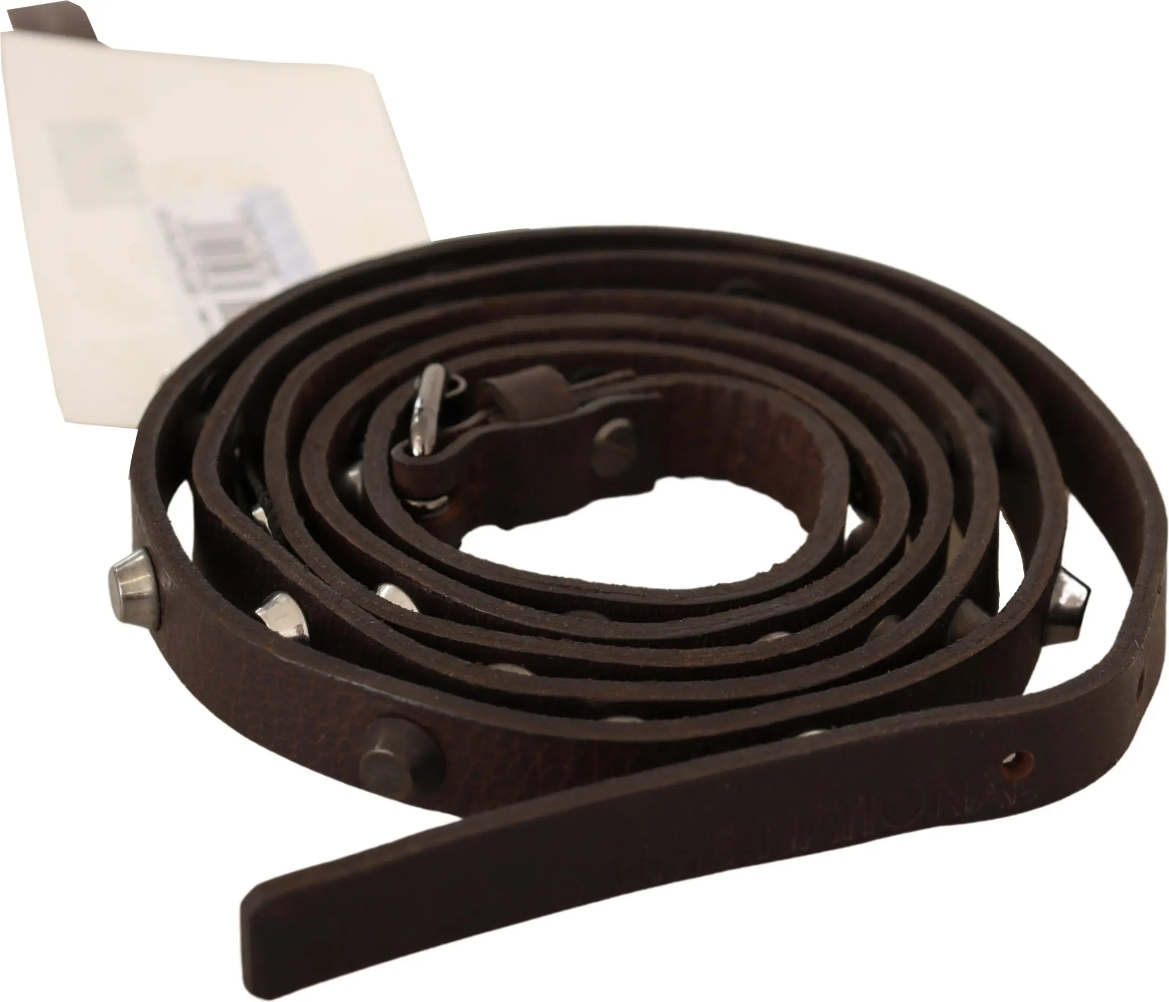 Belt Costume National Chic Brown Leather Fashion Belt with Silver Buckle