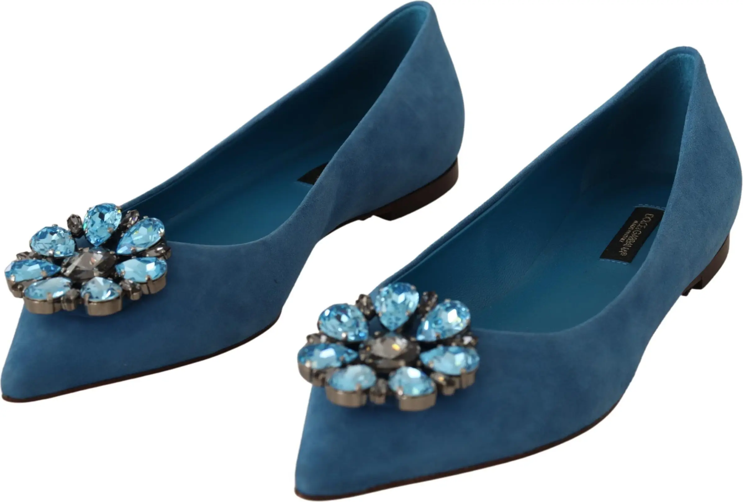 Flats Shoes Dolce & Gabbana Blue Suede Crystals Loafers