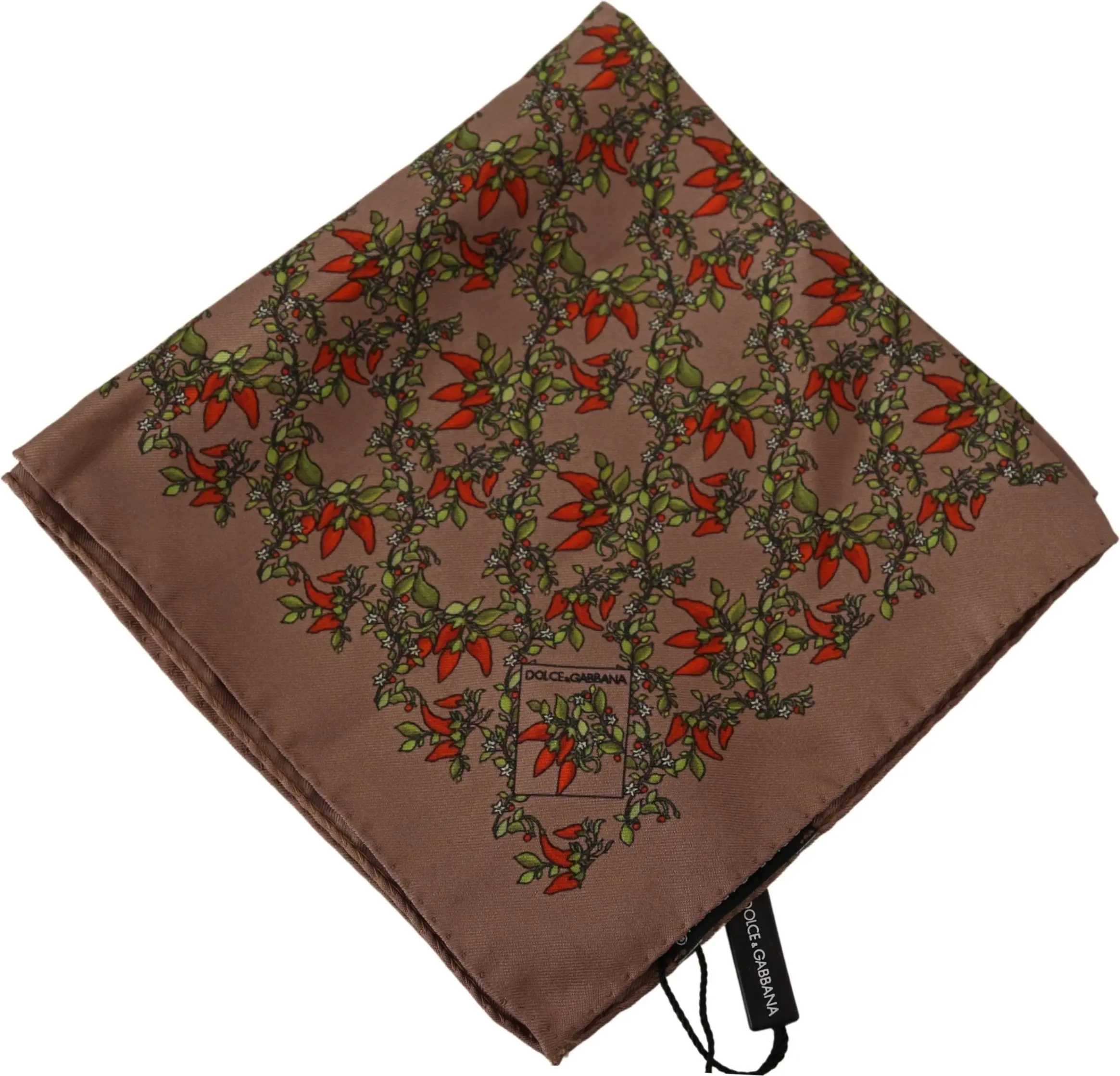 Handkerchief Dolce & Gabbana Elegant Brown Silk Pocket Square with Carrot Print