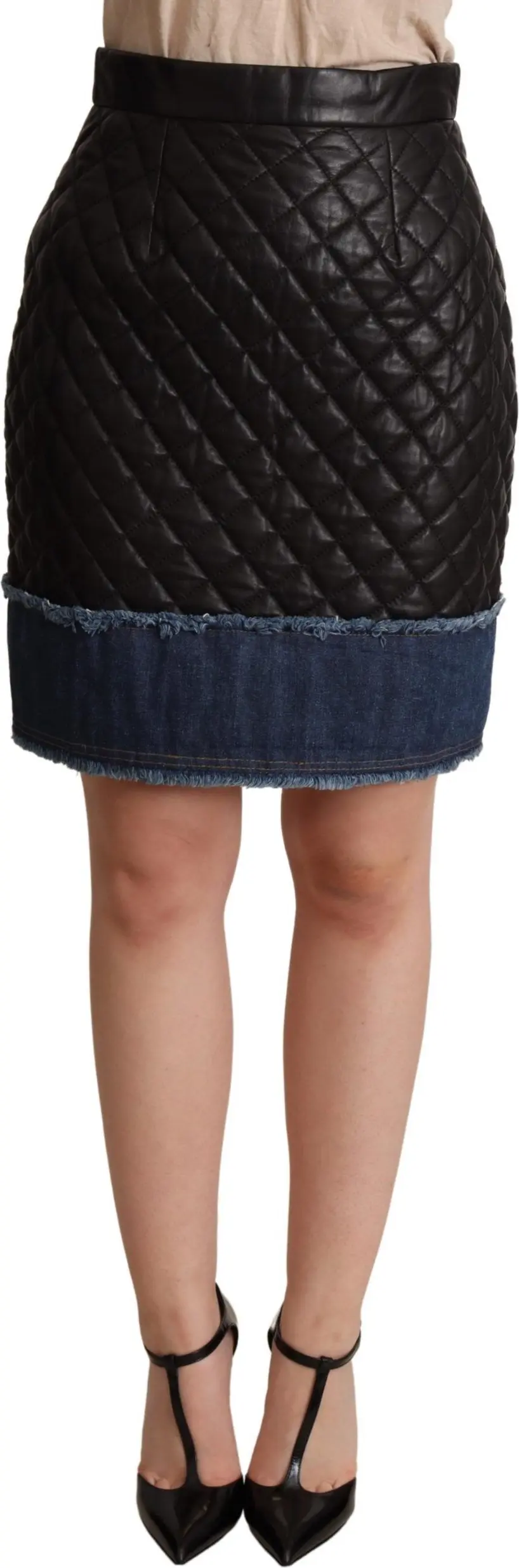 Skirt Dolce & Gabbana Black Quilted Leather Mini Skirts
