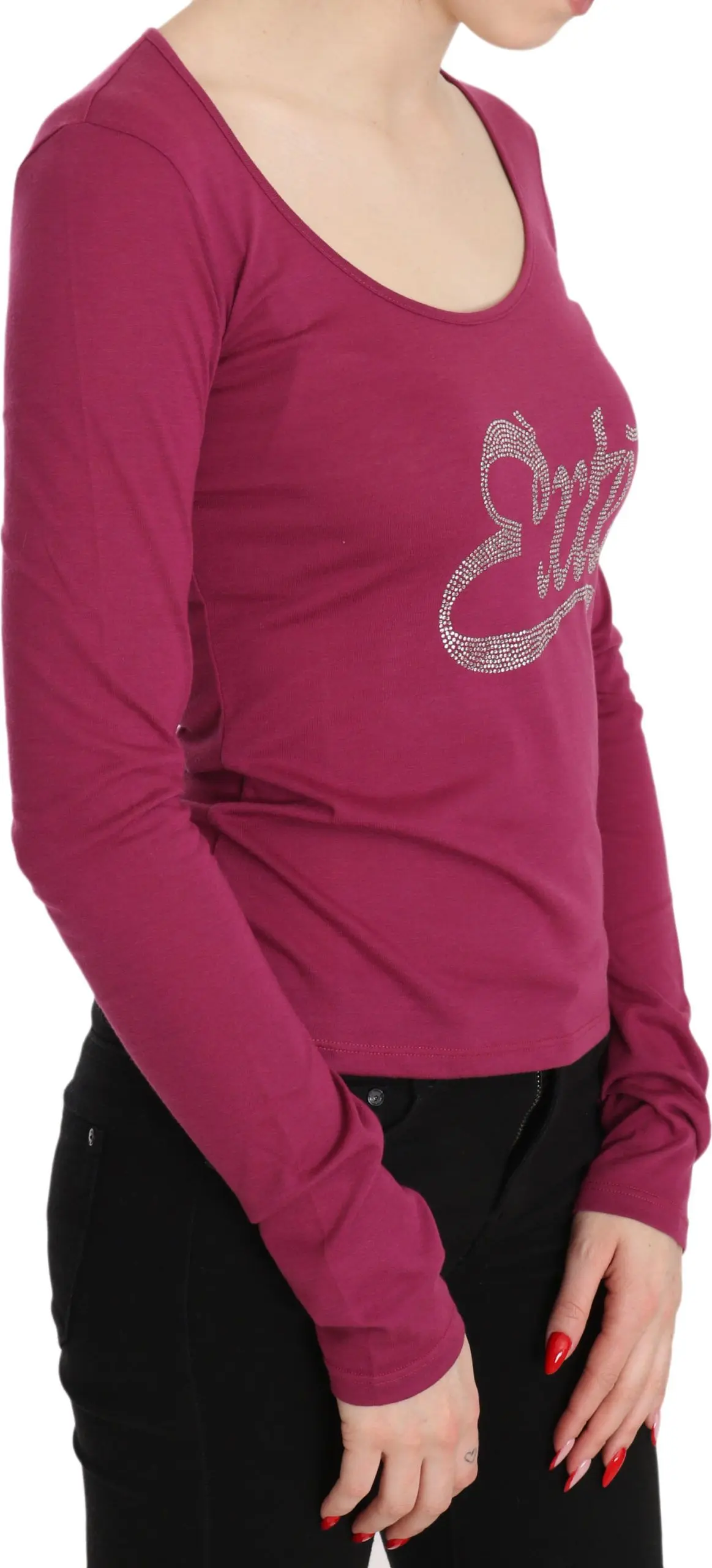 Топ Top Exte Pink Crystal Embellished с длинными рукавами