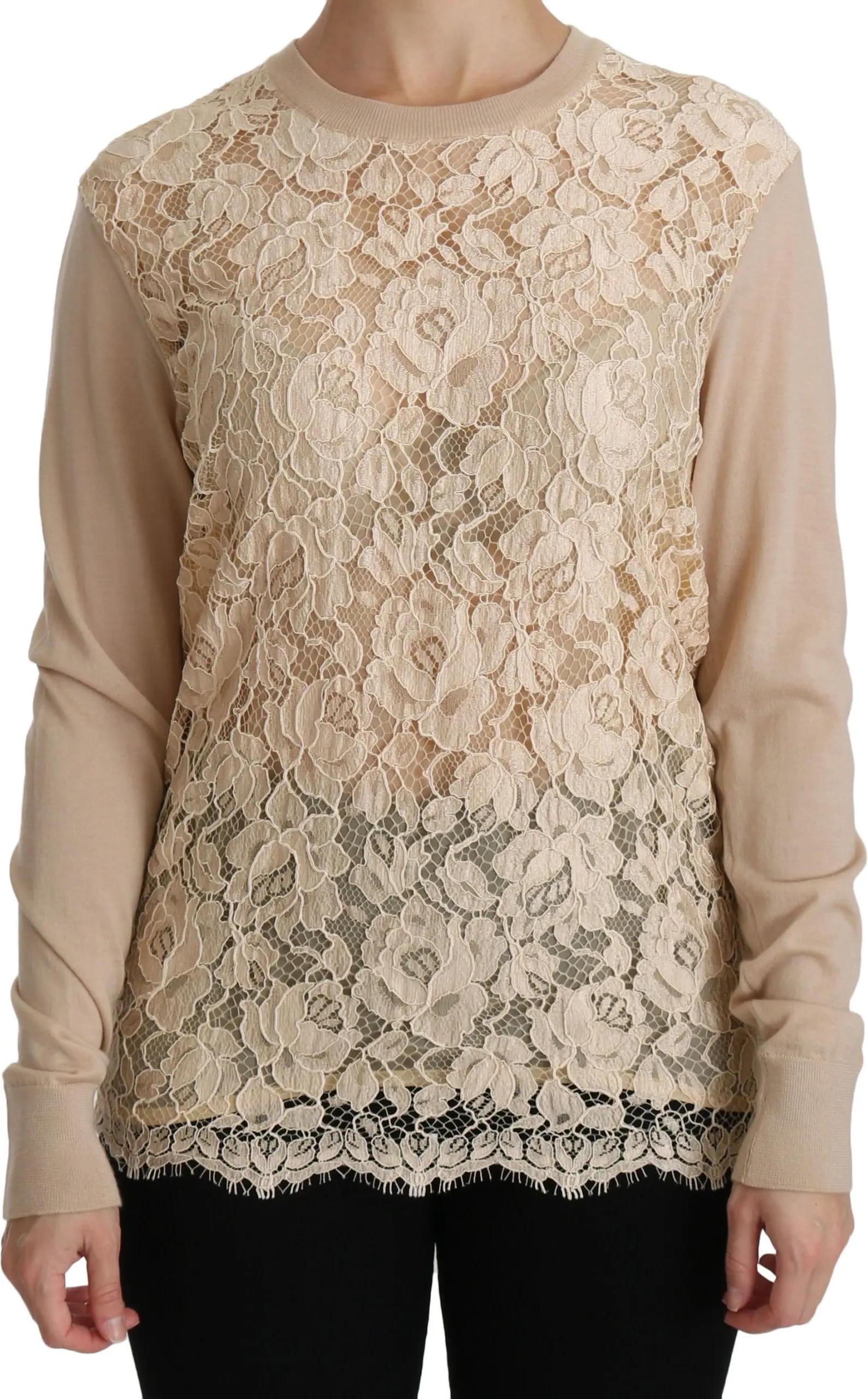 Blouse Dolce & Gabbana Beige Lace Long Sleeve Top