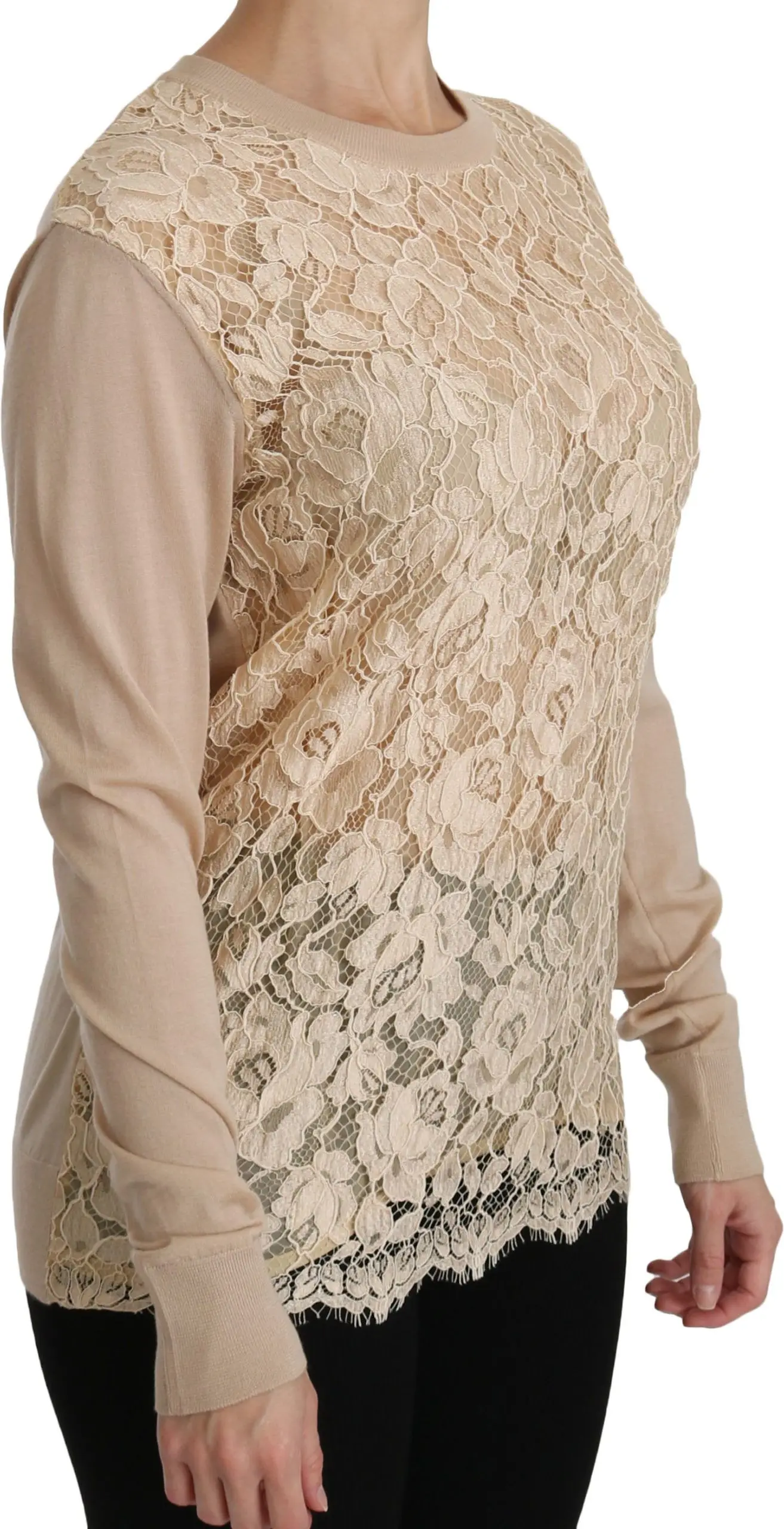 Blouse Dolce & Gabbana Beige Lace Long Sleeve Top