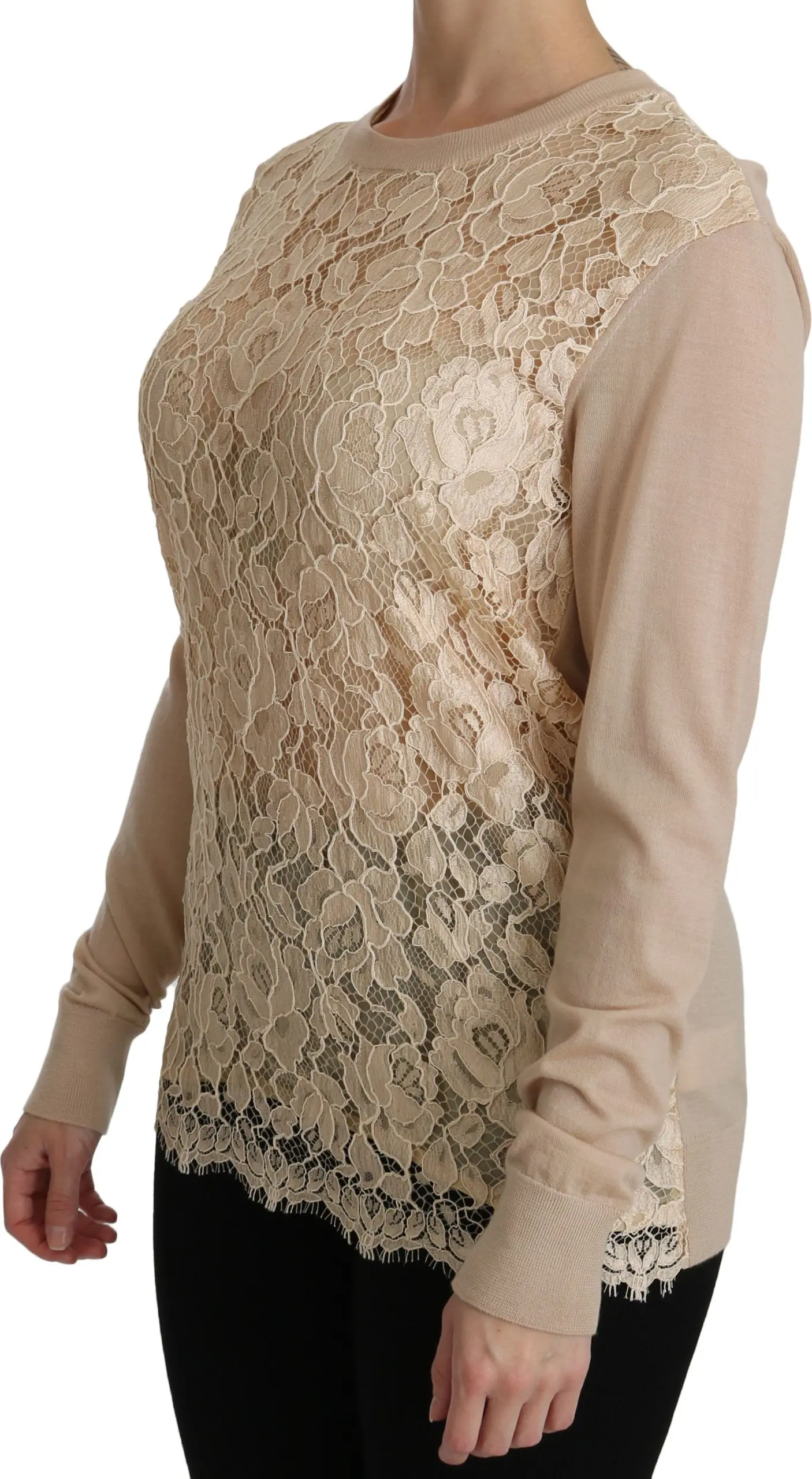 Blouse Dolce & Gabbana Beige Lace Long Sleeve Top