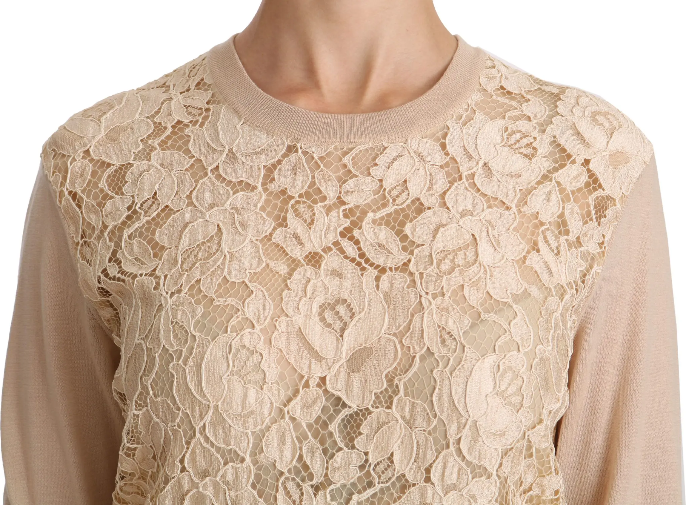 Blouse Dolce & Gabbana Beige Lace Long Sleeve Top