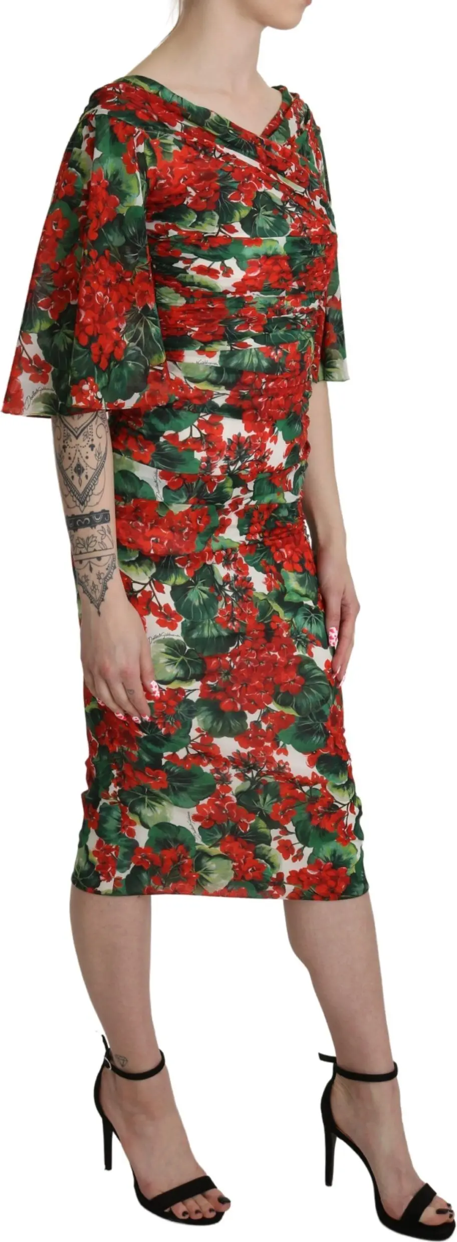 Dress Dolce & Gabbana Red Floral Sheath Midi Silk Stretch