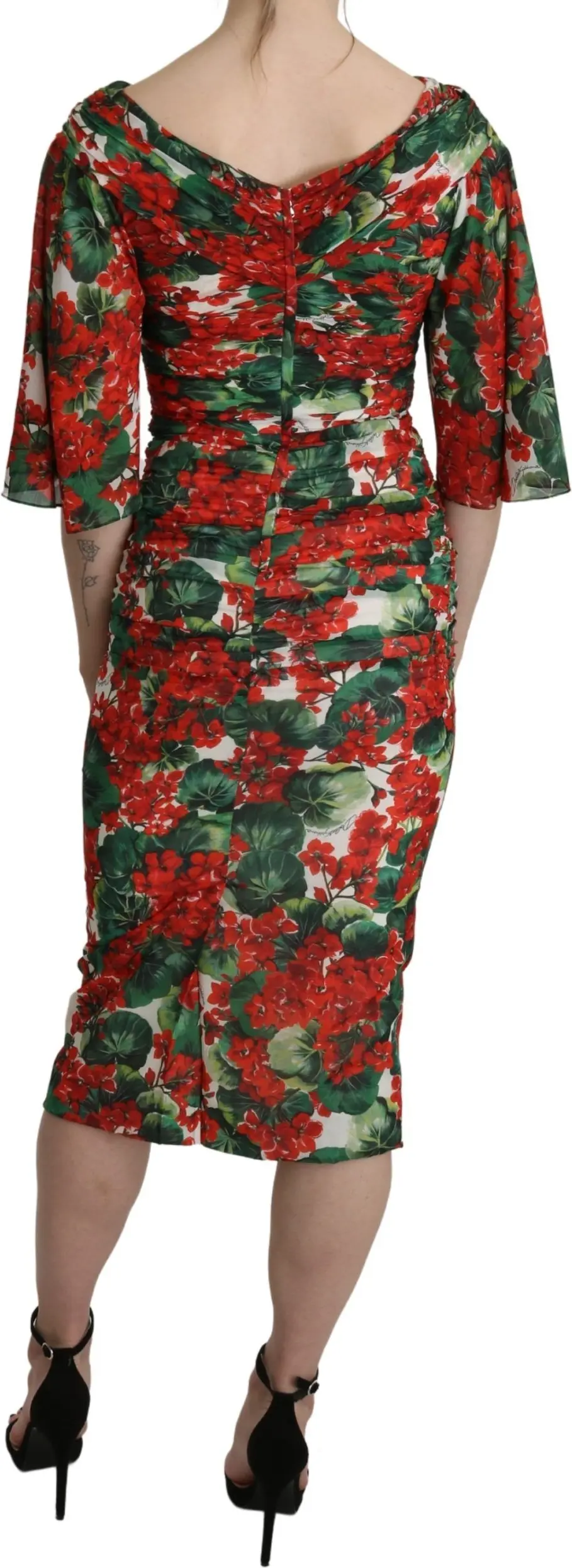 Dress Dolce & Gabbana Red Floral Sheath Midi Silk Stretch