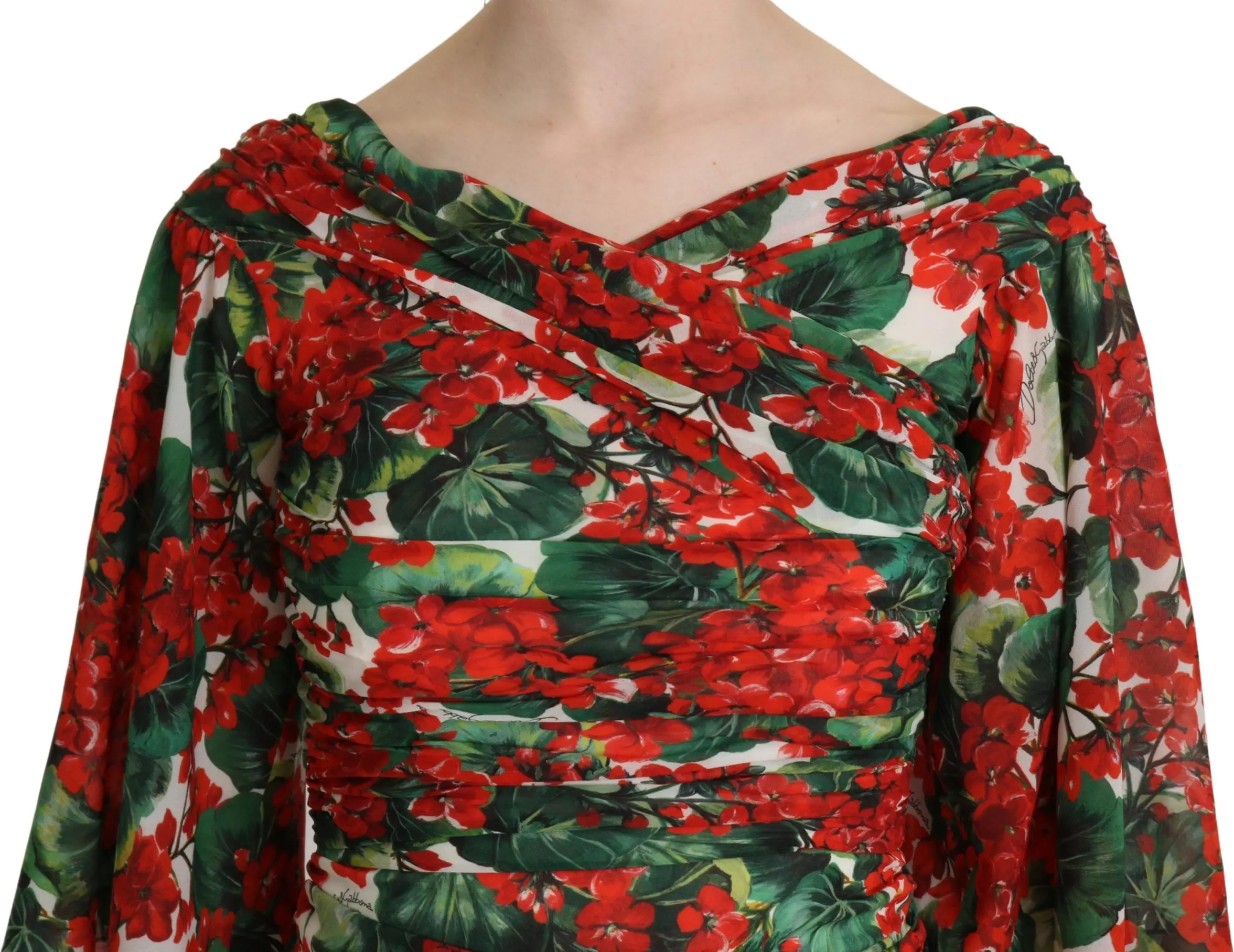 Dress Dolce & Gabbana Red Floral Sheath Midi Silk Stretch