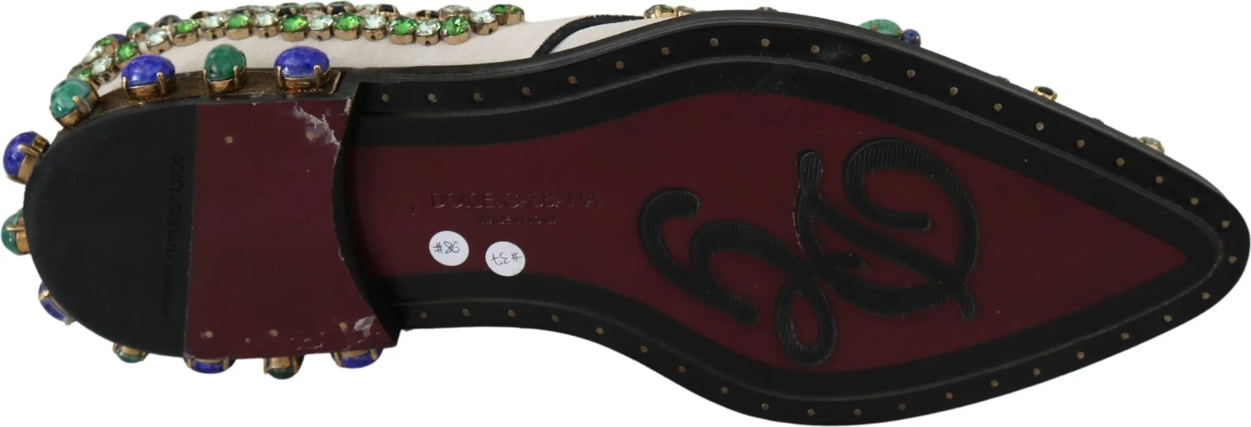 Dolce & Gabbana klassik tuflilari, oq zamsha, kristallar bilan