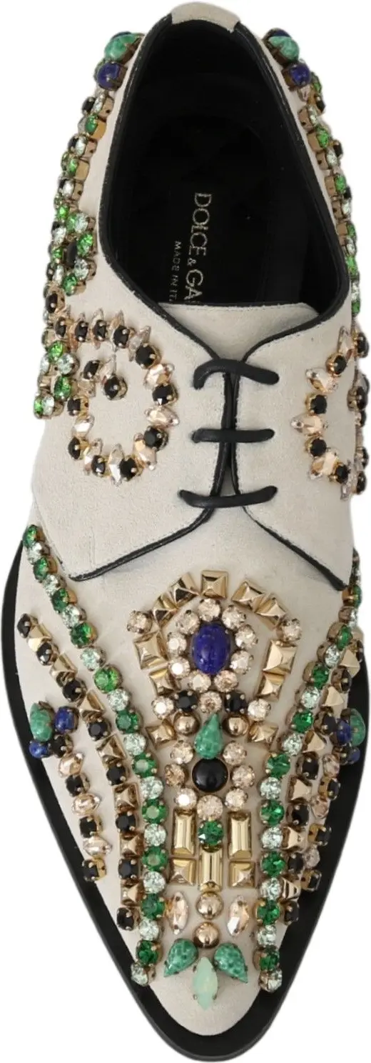 Dolce & Gabbana klassik tuflilari, oq zamsha, kristallar bilan