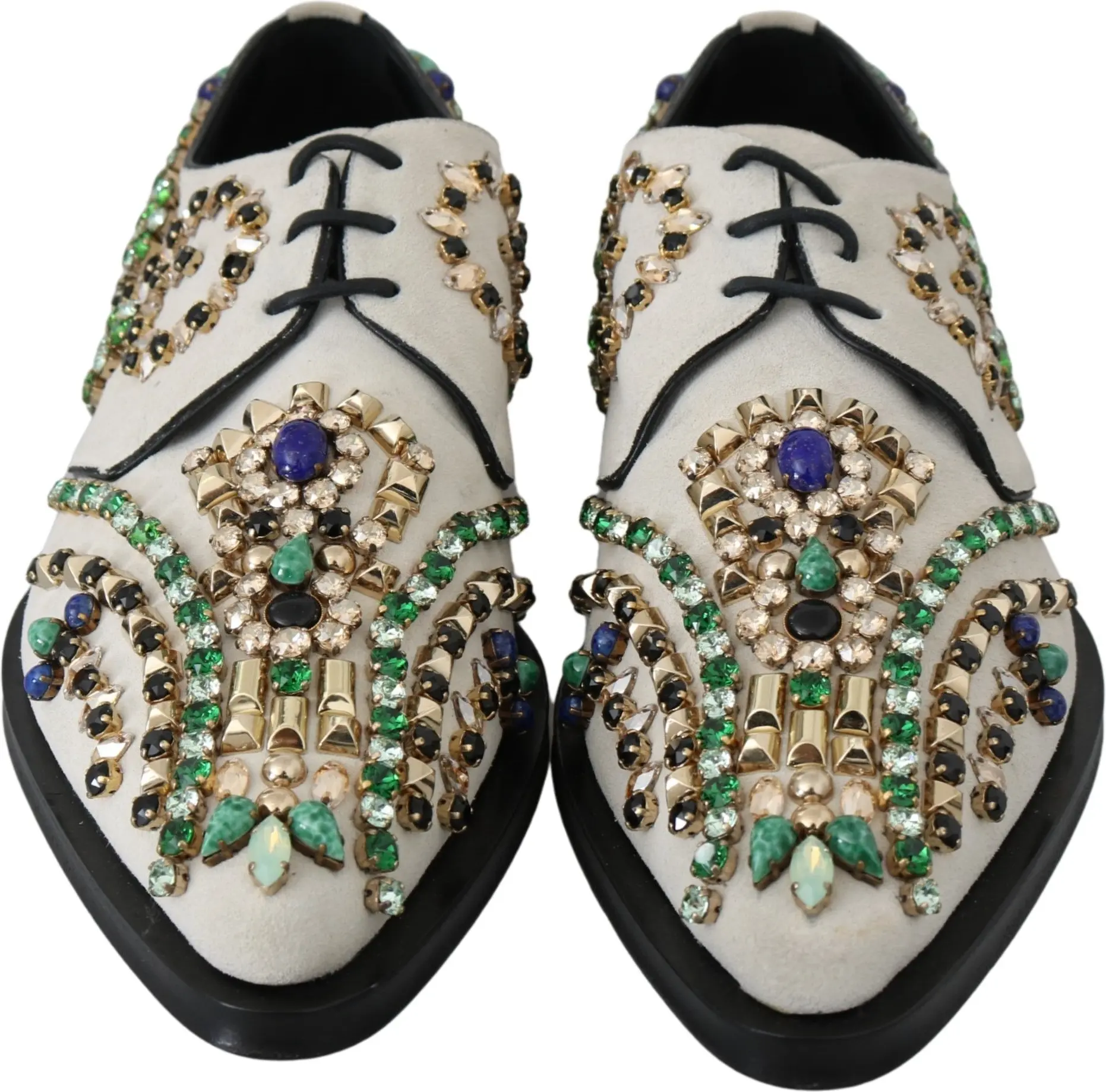 Dolce & Gabbana klassik tuflilari, oq zamsha, kristallar bilan