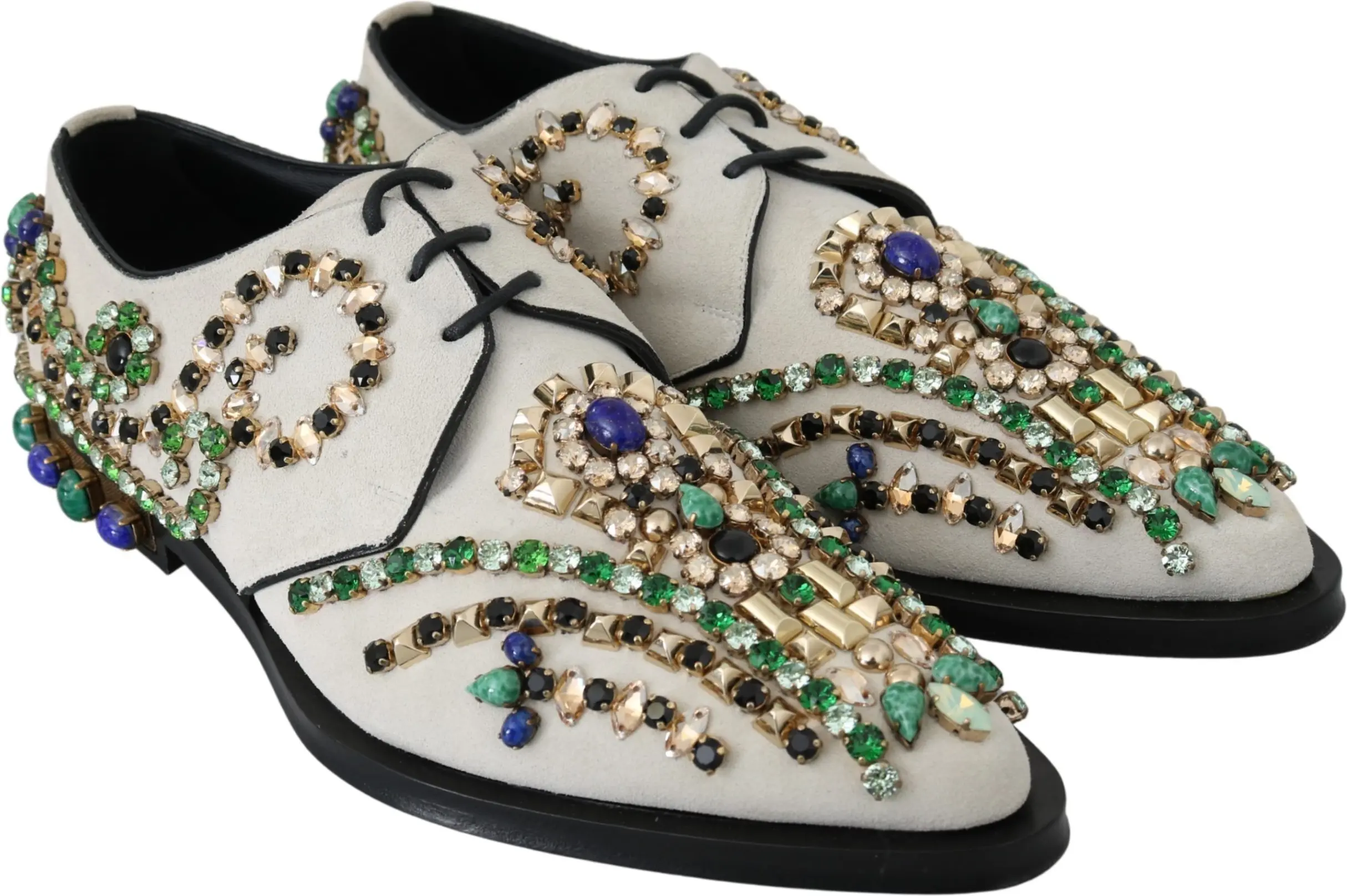 Dolce & Gabbana klassik tuflilari, oq zamsha, kristallar bilan
