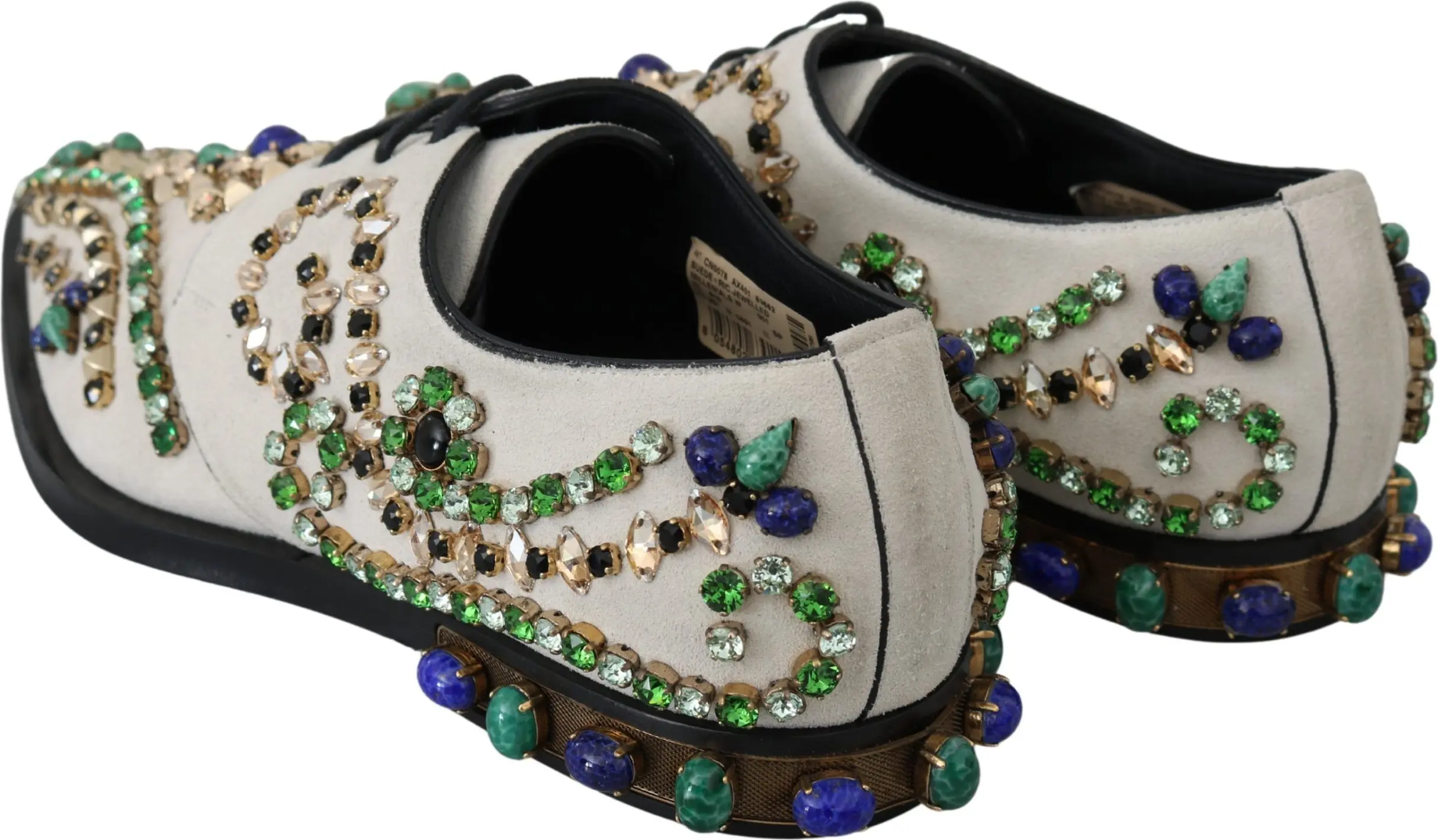 Dolce & Gabbana klassik tuflilari, oq zamsha, kristallar bilan