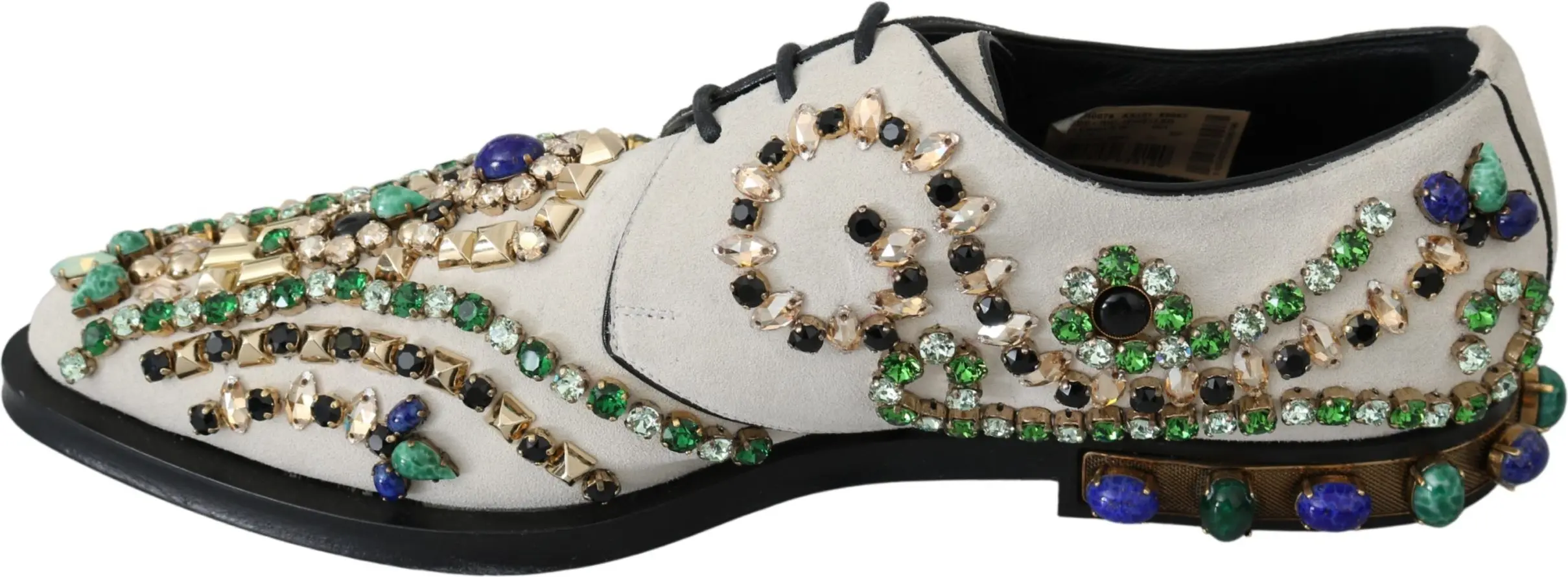 Dolce & Gabbana klassik tuflilari, oq zamsha, kristallar bilan