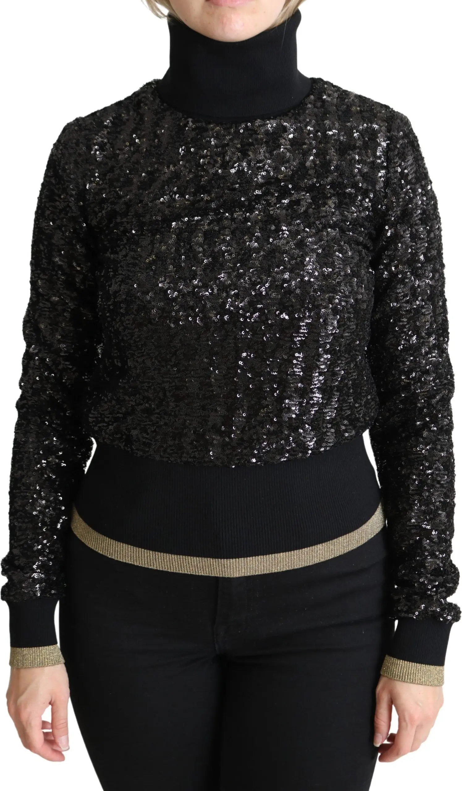 Sweater Dolce & Gabbana Black Sequined Knitted Turtle Neck
