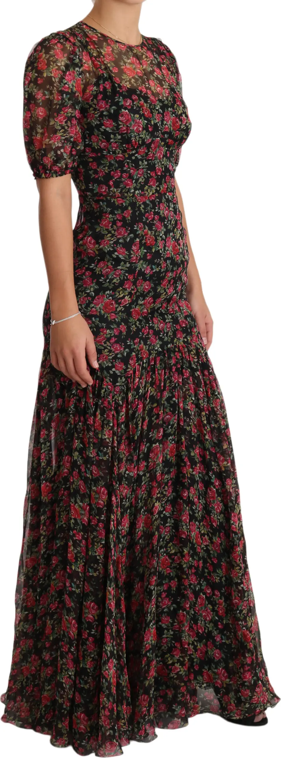Dolce & Gabbana Qora Gullar A-chiziqli Ko'ylak