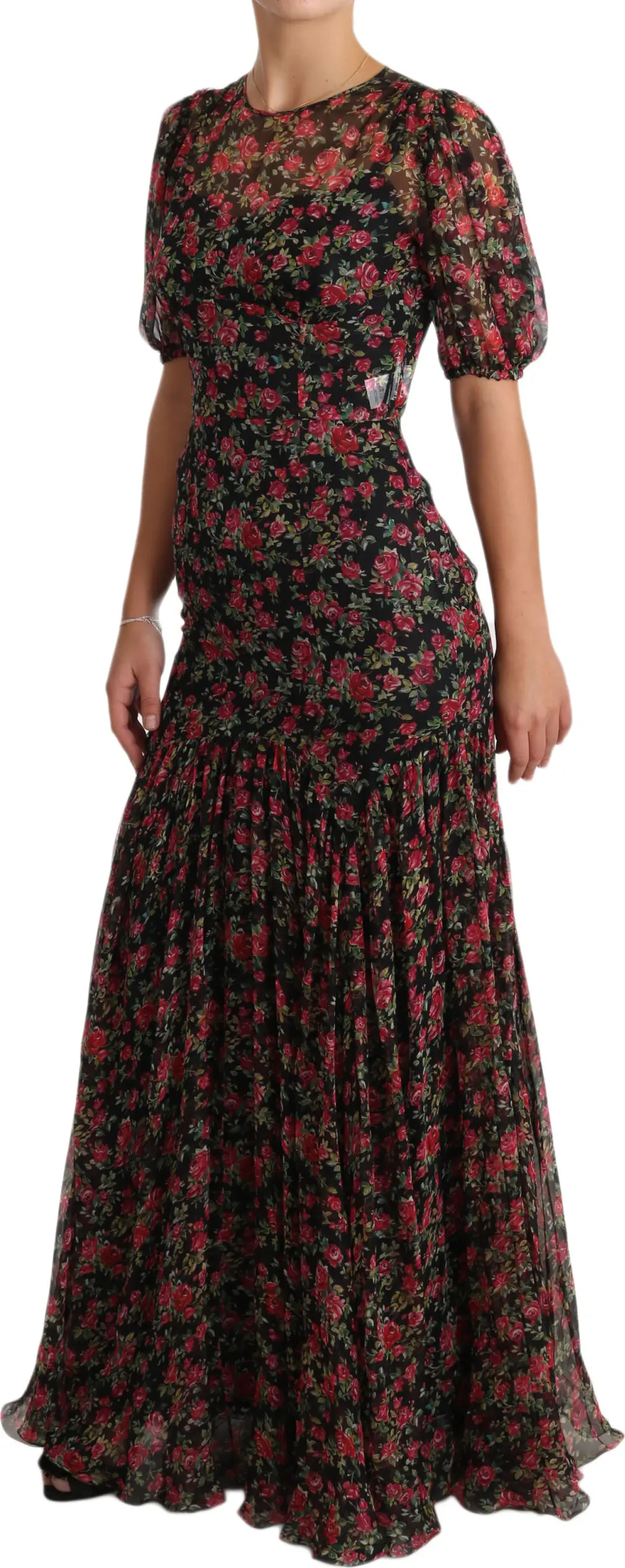 Dolce & Gabbana Qora Gullar A-chiziqli Ko'ylak
