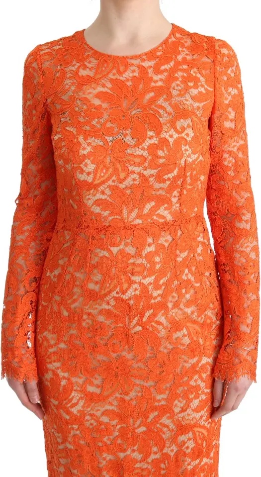 Sheath Dress Dolce & Gabbana Orange Floral Ricamo