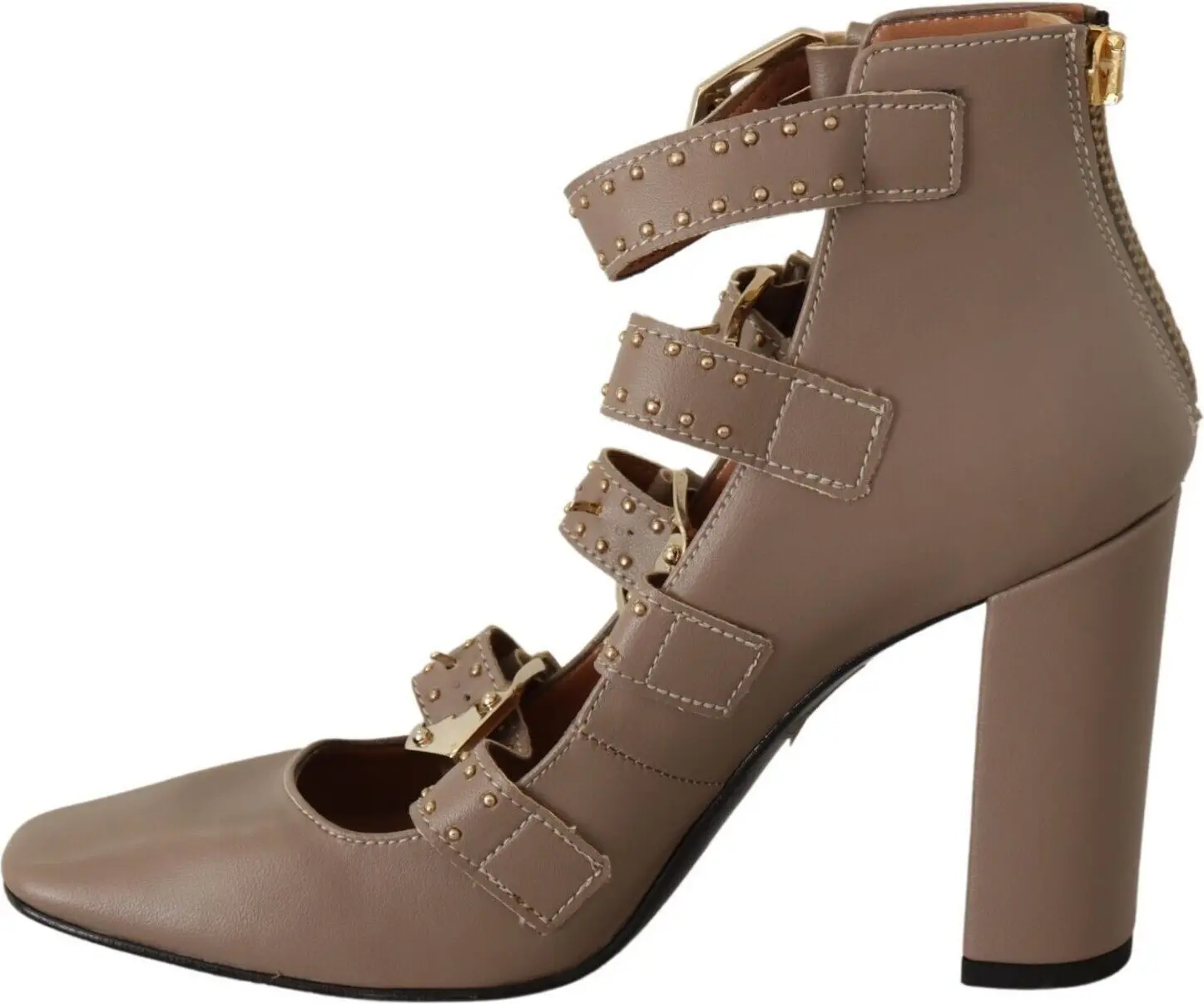 Shoes MY TWIN TWINSET Brown Leather Block Heels Multi Buckle Pumps