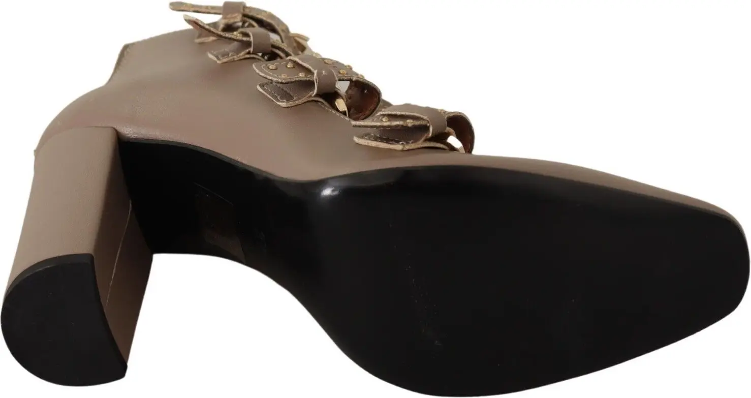Shoes MY TWIN TWINSET Brown Leather Block Heels Multi Buckle Pumps