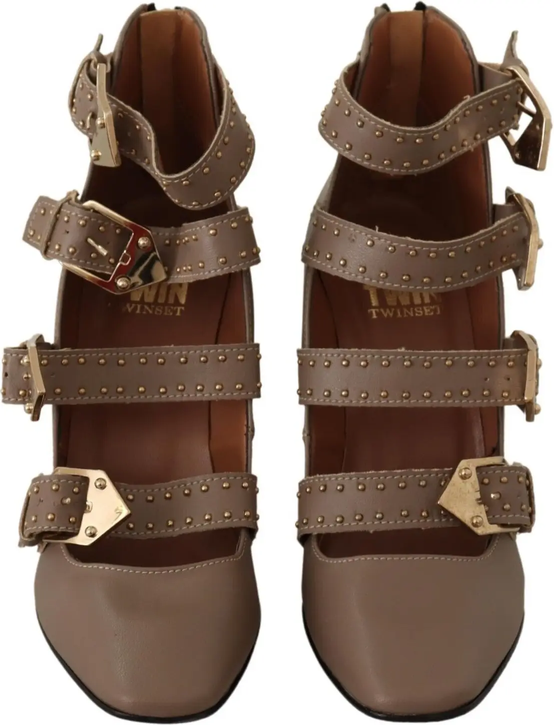 Shoes MY TWIN TWINSET Brown Leather Block Heels Multi Buckle Pumps