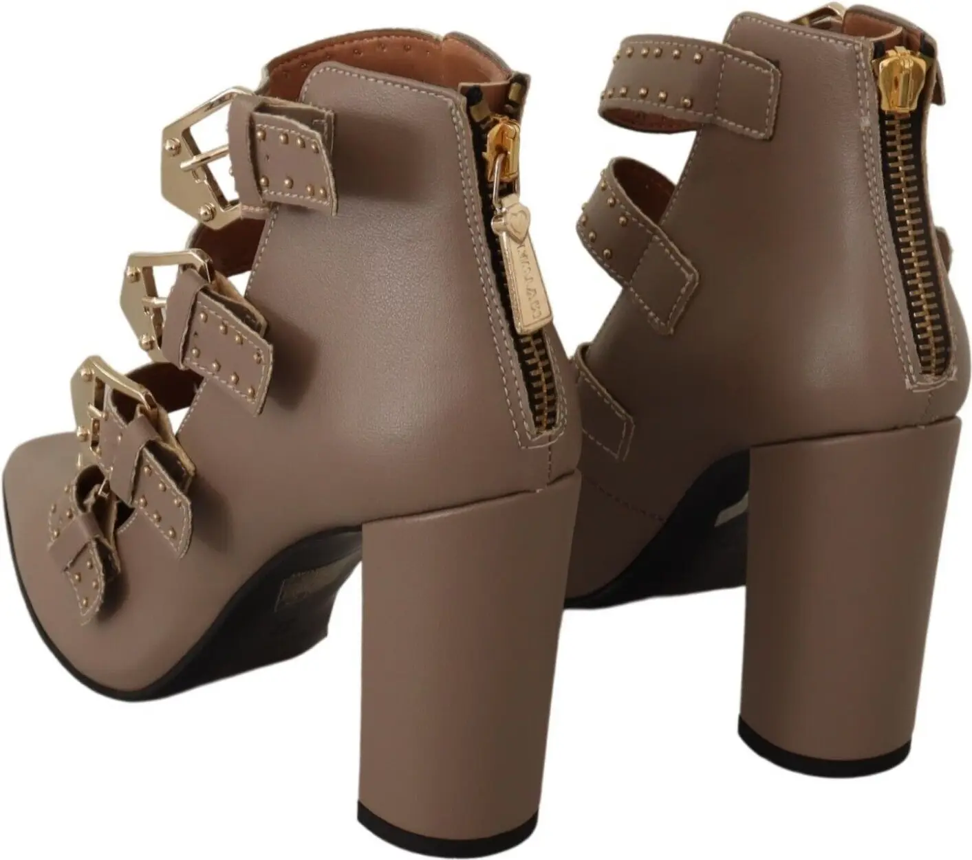 Shoes MY TWIN TWINSET Brown Leather Block Heels Multi Buckle Pumps