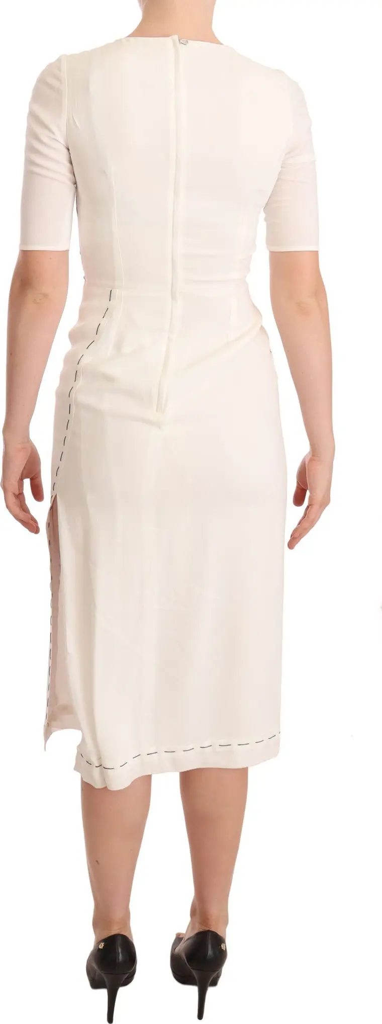 Dress Dolce & Gabbana White Floral Printed Crepe Midi Slit