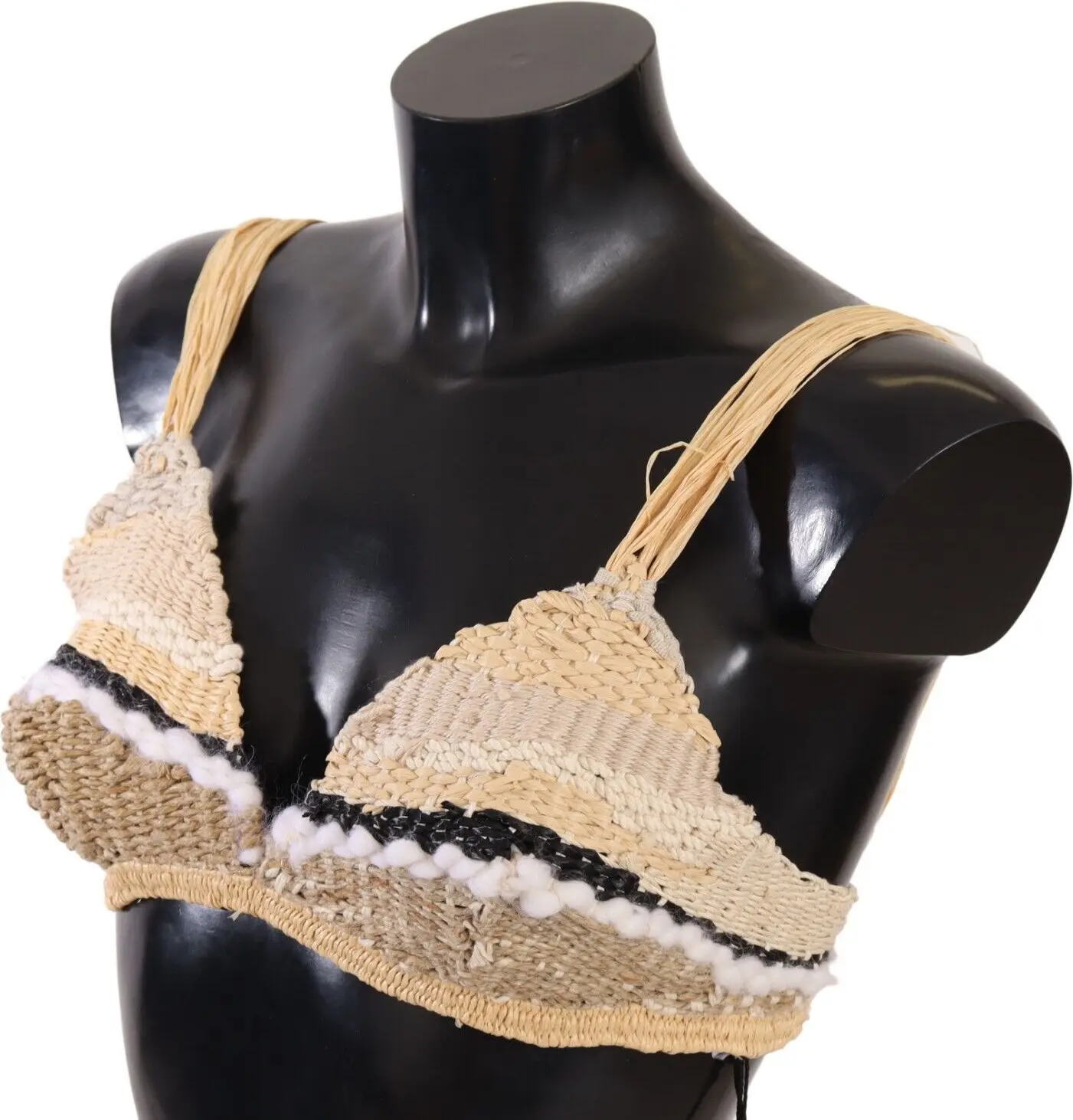 Top Dolce & Gabbana Beige Straw Raffia Woven Crochet Cover Up