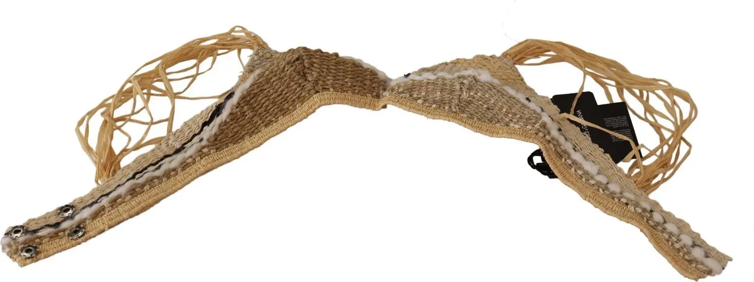 Top Dolce & Gabbana Beige Straw Raffia Woven Crochet Cover Up