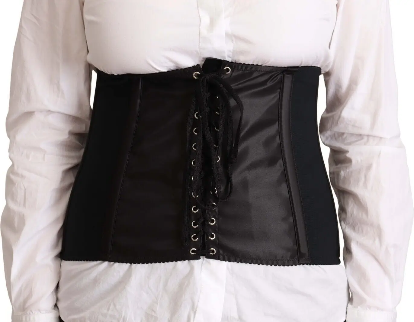 Top Dolce & Gabbana Black Corset Belt Stretch Waist Strap Top