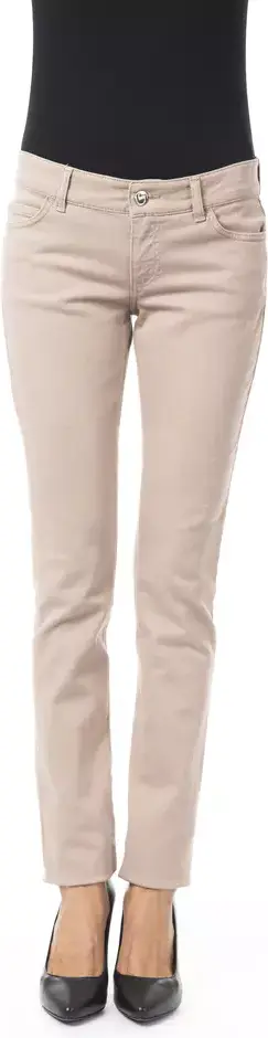 Pants BLU BYBLOS Beige Cotton Women Pant with Back Pocket Chain