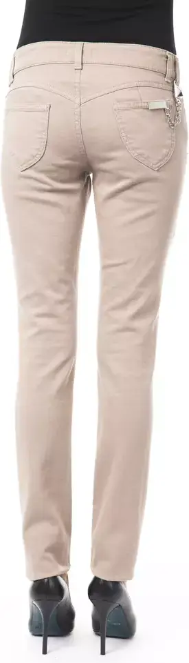 Pants BLU BYBLOS Beige Cotton Women Pant with Back Pocket Chain