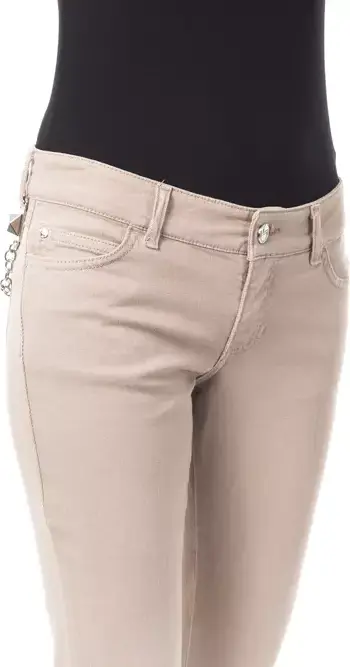 Pants BLU BYBLOS Beige Cotton Women Pant with Back Pocket Chain