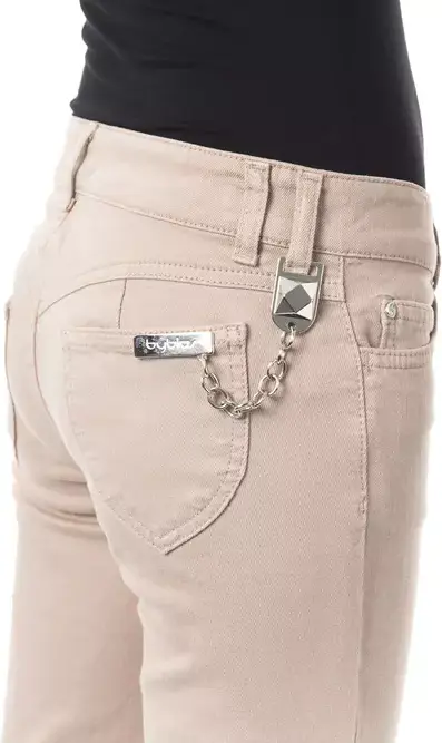 Pants BLU BYBLOS Beige Cotton Women Pant with Back Pocket Chain