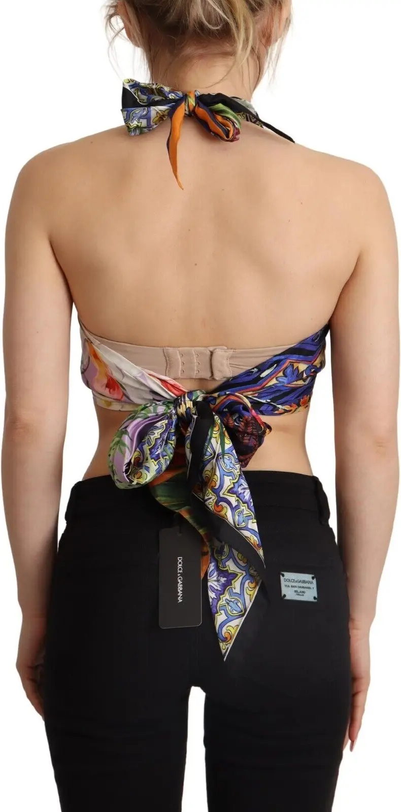 Одежда Верх Dolce & Gabbana Мультиколор Foulard Шелковый Топ-Халтер Укороченный