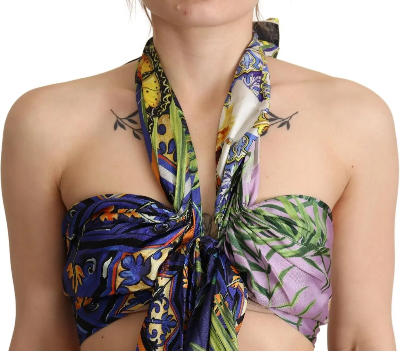 Одежда Верх Dolce & Gabbana Мультиколор Foulard Шелковый Топ-Халтер Укороченный