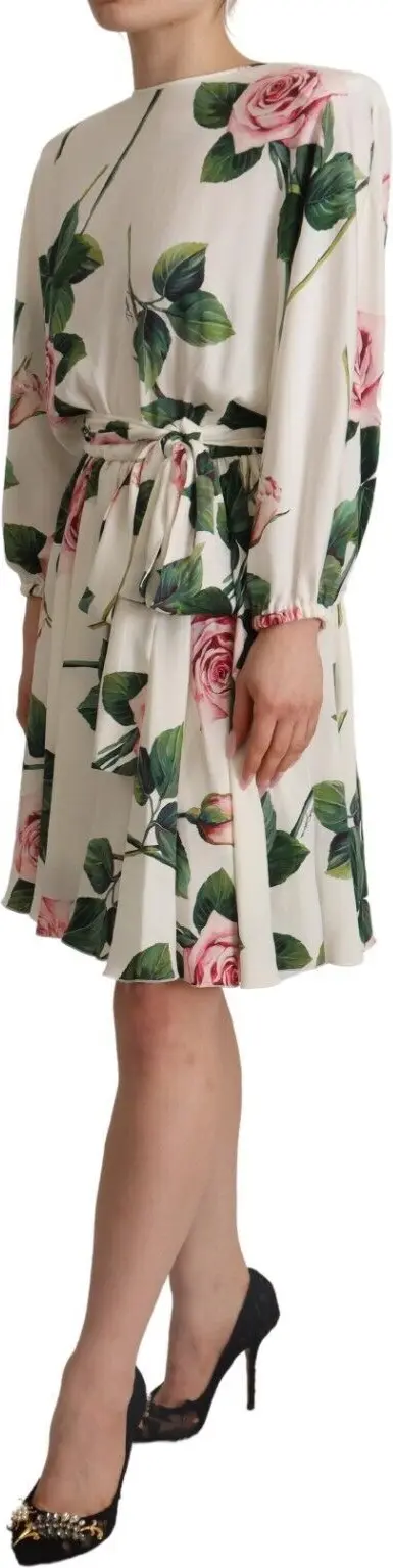 Dolce & Gabbana ko'ylagi Oq gul bosma Uzoq yengli A-qatorli ko'ylak