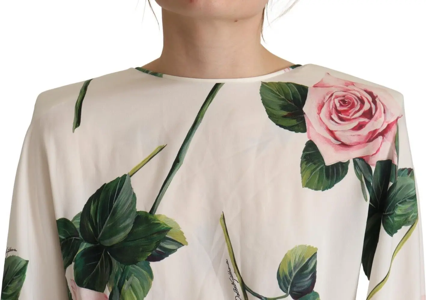 Dolce & Gabbana ko'ylagi Oq gul bosma Uzoq yengli A-qatorli ko'ylak