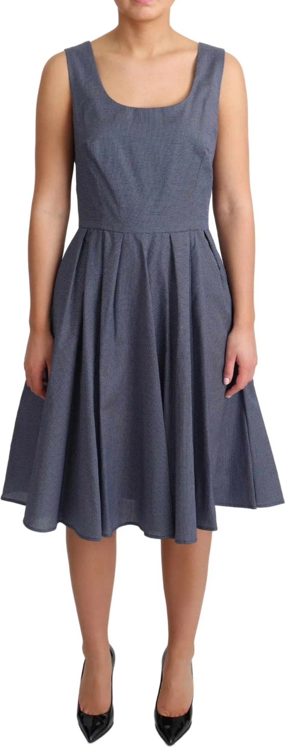 Dress Dolce & Gabbana Blue Polka Cotton A-Line Stretch Dress