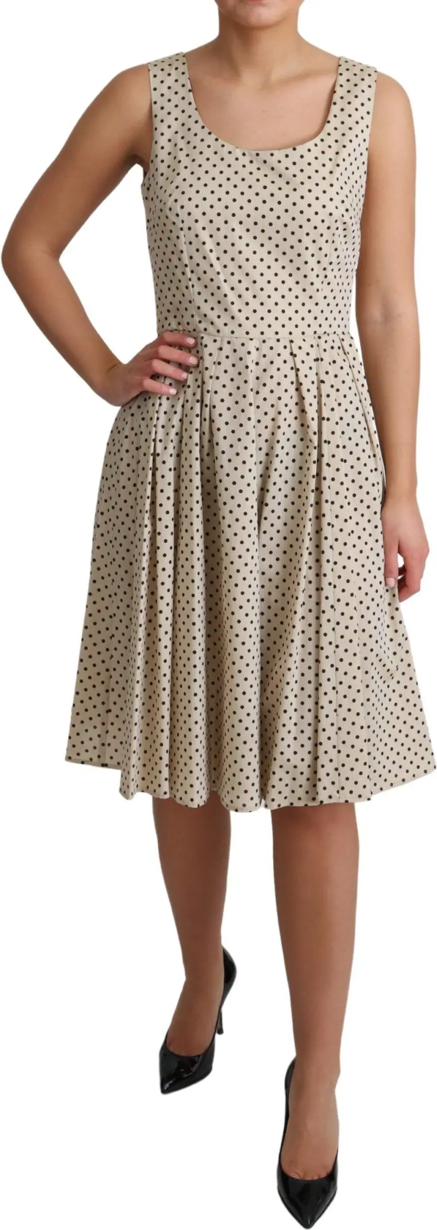 Dress Beige Polka Dotted Cotton A-Line Dolce & Gabbana